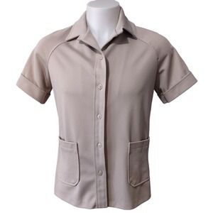 Short Sleeve Shirt Cricket Lane Tan Size 16 Women Vintage Made in USA Retro Boho